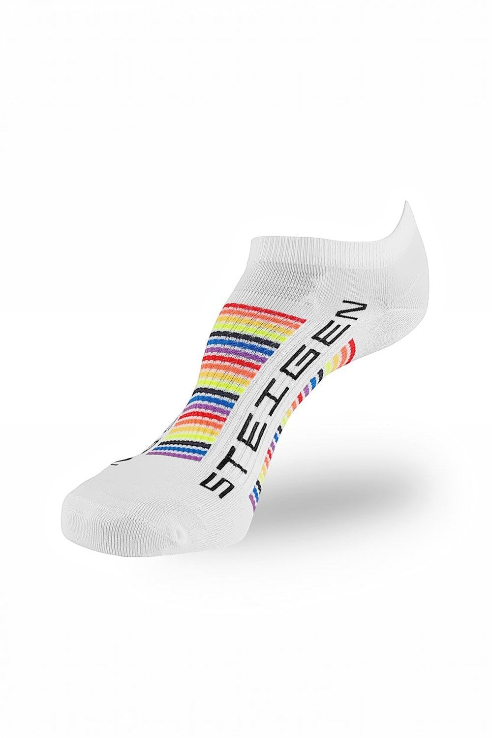 Meia de corrida SPORTBR Steigen sem cano branca com detalhes coloridos em arco-íris e logo da marca