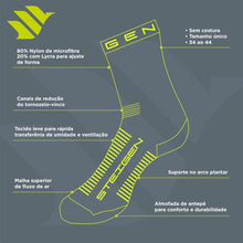 Meia esportiva Steigen cano curto em nylon e lycra com suporte no arco plantar e almofada no antepé. Ideal para treino.