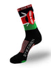 Meia cano alto Steigen Kenya preta com detalhes em verde, vermelho e branco, inspirada na bandeira do Quênia. Feita em poliamida e elastano.