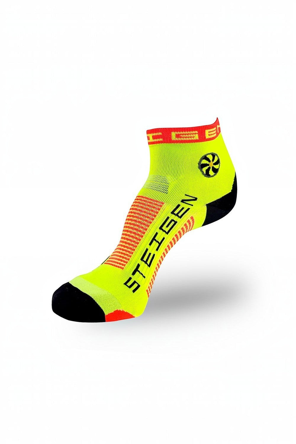 Meia de corrida SPORTBR Steigen cano baixo na cor amarelo fluorescente com detalhes em laranja e preto