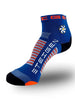 Meia Steigen cano baixo azul royal com detalhes em laranja e branco, ideal para corrida.