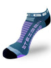 Meia Steigen sem cano em teal com detalhes em roxo e listras. Ideal para corrida e treino.