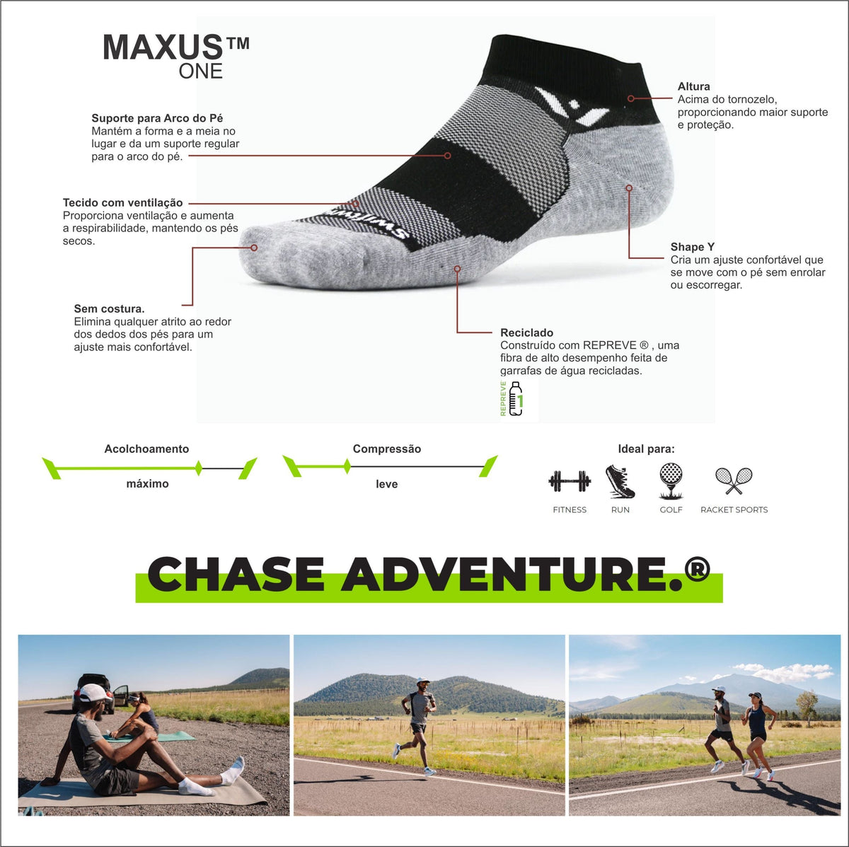 Meia de média compressão Swiftwick FLITE XT sem cano branca com tecnologia AnkleLock e GripDry para estabilidade e aderência.