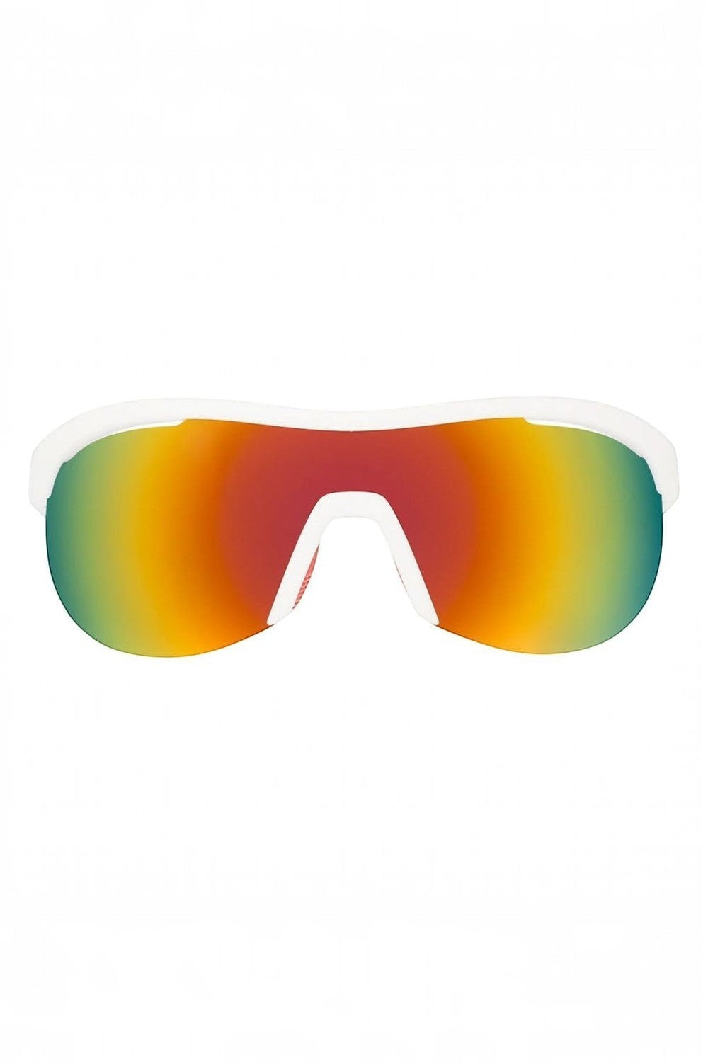 Óculos de sol SPORTBR Goodr com armação branca e lentes espelhadas vermelhas, ideal para corrida e esportes ao ar livre