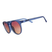 Óculos de sol Goodr azuis com lentes âmbar polarizadas, formato Circle G, ideais para corrida.