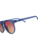 Óculos de sol Goodr azuis com lentes âmbar polarizadas, formato Circle G, ideais para corrida.