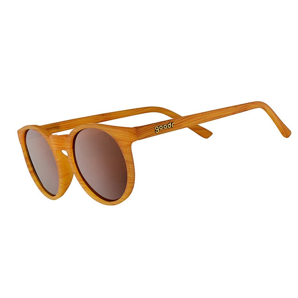 Óculos de sol Goodr Bodhi’s Ultimate Ride marrom, armação de propionato com efeito madeira, lentes polarizadas marrons com proteção UVA UVB.