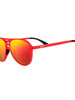 Óculos de sol Goodr Captain Blunt's Red-Eye vermelhos com lentes espelhadas polarizadas rosa e proteção UVA UVB.
