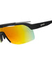 Óculos de sol Goodr pretos com lentes espelhadas laranja e proteção UVA UVB, ideais para corrida.