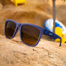 Óculos de sol Goodr Electric Beluga Boogaloo azuis com lentes polarizadas amarelas, armação de propionato, ideais para corrida.