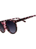 Óculos de sol Goodr Fluent In Silence rosa com lentes pretas polarizadas, armação de propionato e proteção UV400.