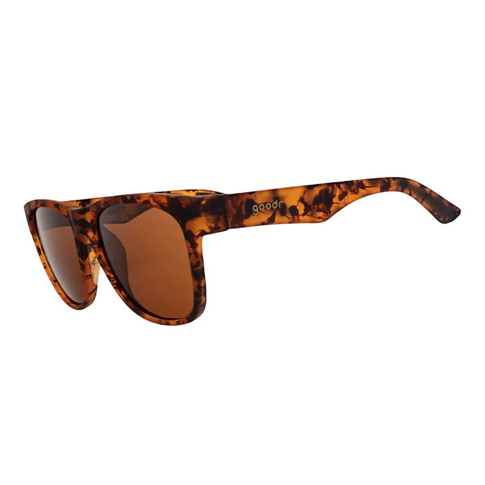 Óculos de sol Goodr Hellhound Hallucinations grandes, armação tartaruga, lentes marrons polarizadas com proteção UV400.