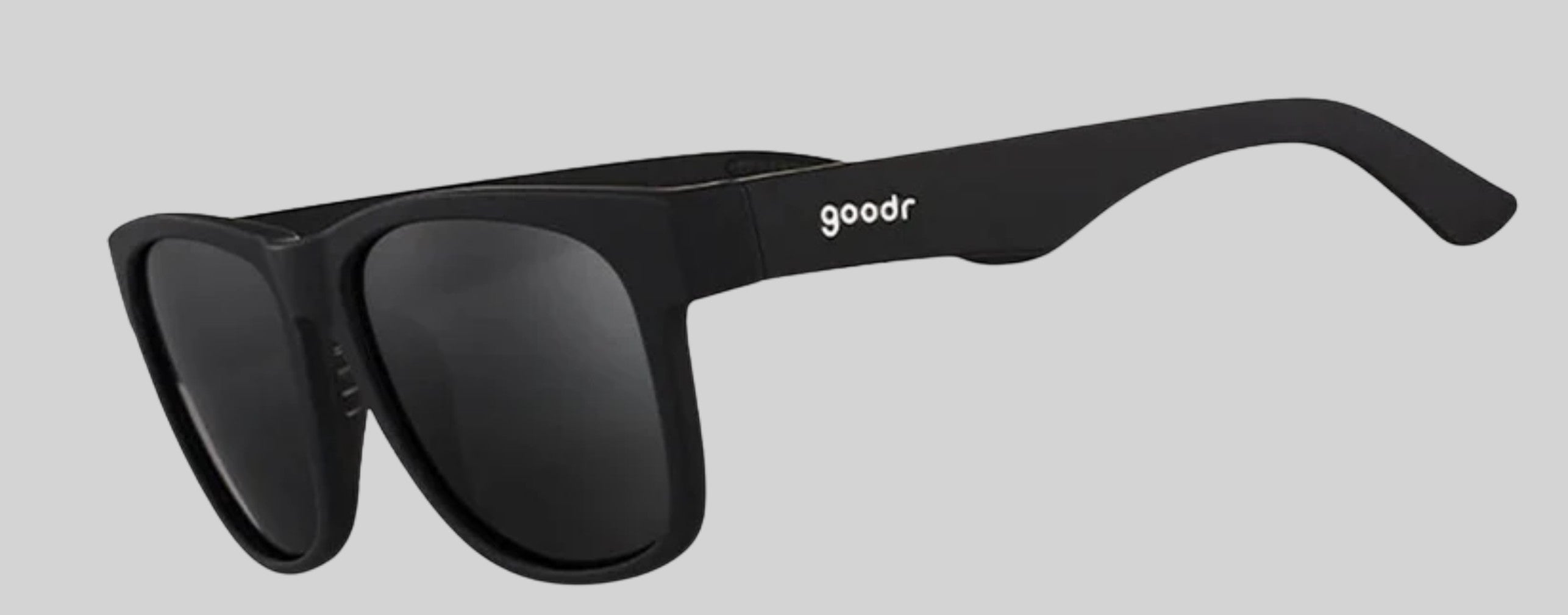 Óculos de sol Goodr Hooked On Onyx pretos, armação grande de propionato, lentes polarizadas com proteção UVA UVB.