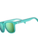Óculos de sol Goodr Nessy's Midnight Orgy verde com lentes espelhadas polarizadas e proteção UVA UVB.