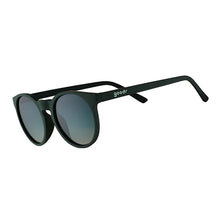 Óculos de sol Goodr pretos com lentes espelhadas verdes, formato Circle G, ideais para corrida.