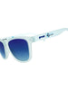 Óculos de sol Goodr These Shades Are Still Trash azuis claros, com lentes azuis polarizadas e proteção UVA UVB. Ideal para corrida.