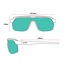 Óculos de sol Goodr Electric Zen Machine verde azulado escuro, lentes verdes polarizadas com proteção UVA UVB.