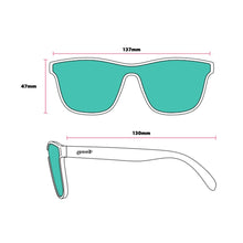 Óculos de sol Goodr Voight-Kampff Vision cinza com lentes espelhadas laranja polarizadas, ideais para corrida.