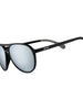 Óculos de sol Goodr Add the Chrome Package pretos com lentes espelhadas polarizadas cinza e proteção UVA UVB.