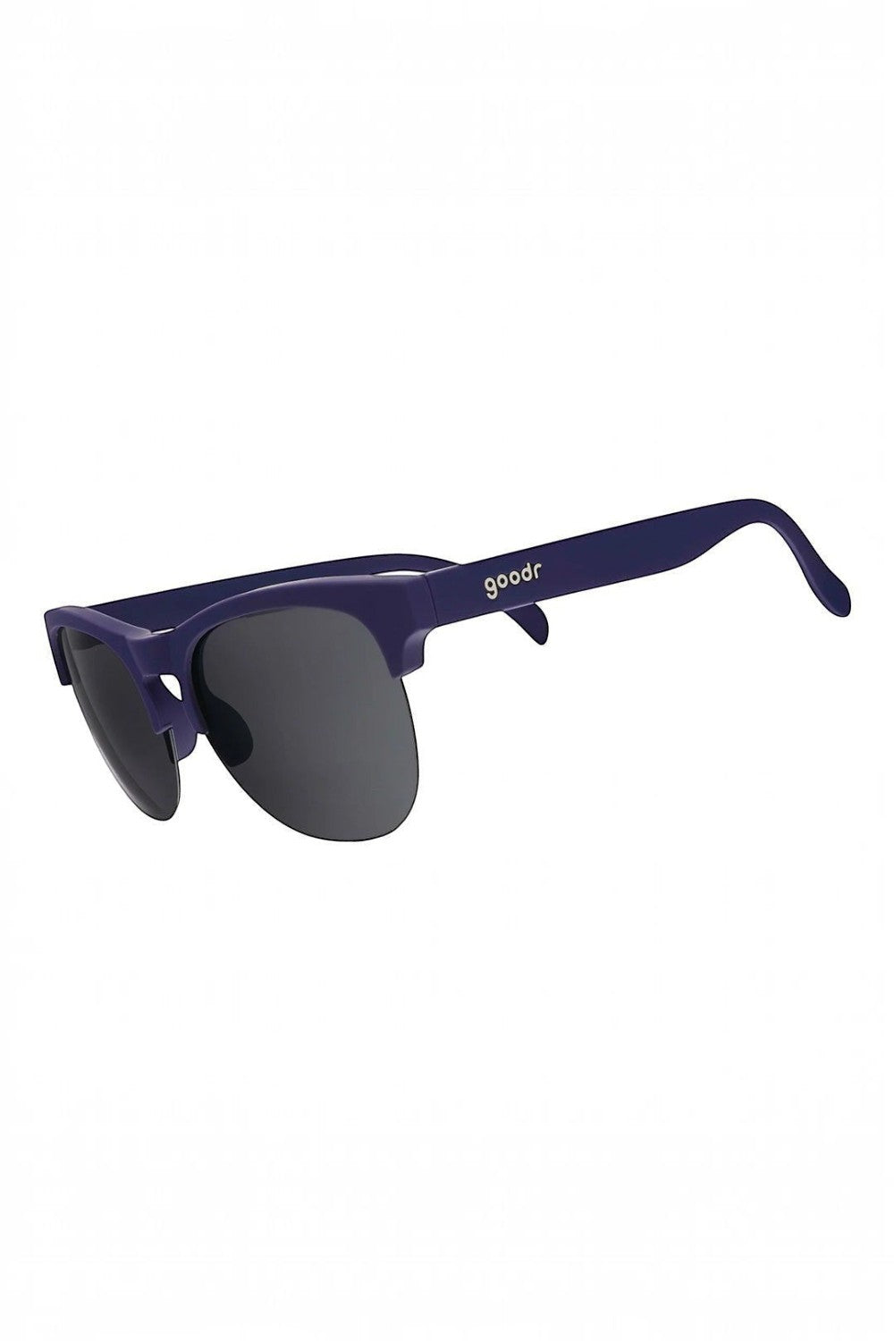 Óculos de sol esportivos SPORTBR Goodr Avant G Full Sail Frenzy com armação azul-marinho e lentes cinza espelhadas.