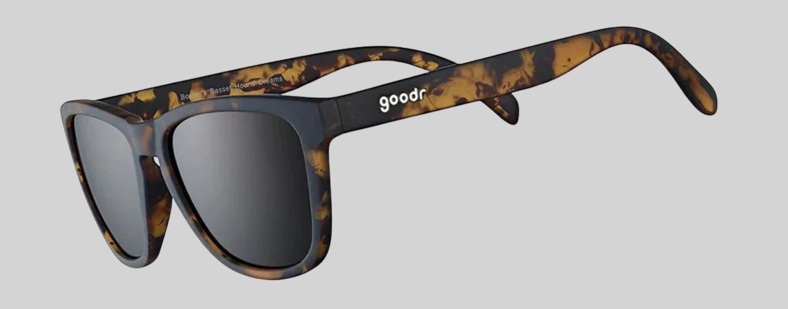 Óculos de sol Goodr Bosley’s Basset Hound Dreams marrom, armação tartaruga, lentes polarizadas com proteção UVA UVB.