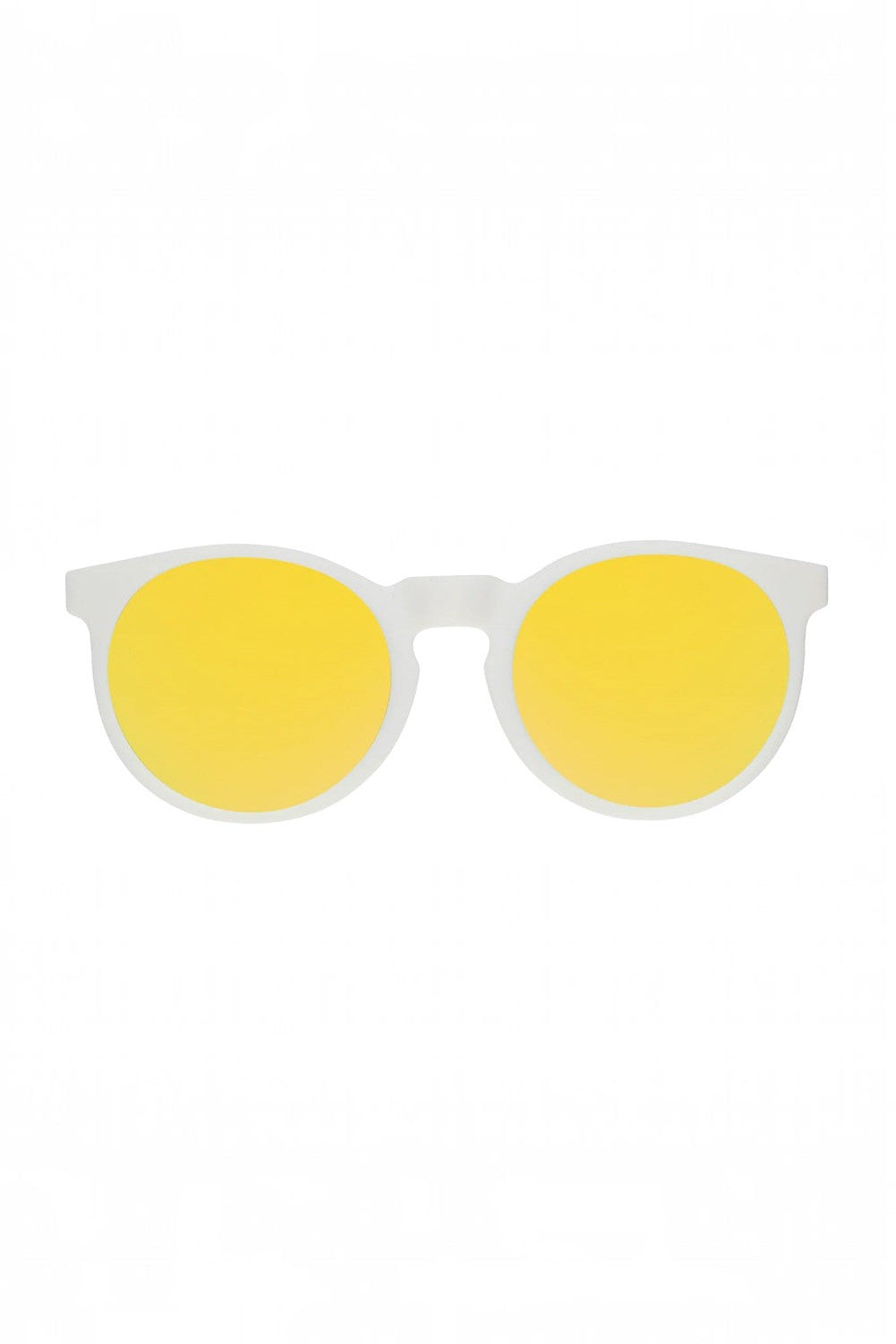 Óculos de sol SPORTBR Goodr Yolk's on You com armação branca e lentes espelhadas amarelas polarizadas.