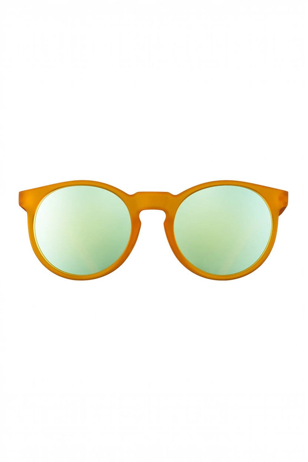 Óculos de sol SPORTBR Goodr Circle G laranja com lentes espelhadas azuis, ideal para corrida e esportes ao ar livre.
