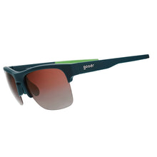 Óculos de sol SPORTBR Goodr Lawn Mower Drag Race verde com lentes rosa polarizadas para corrida.