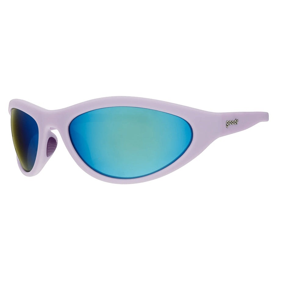 Óculos de sol Goodr In My Periwinkle Prime azuis com lentes espelhadas polarizadas para corrida.