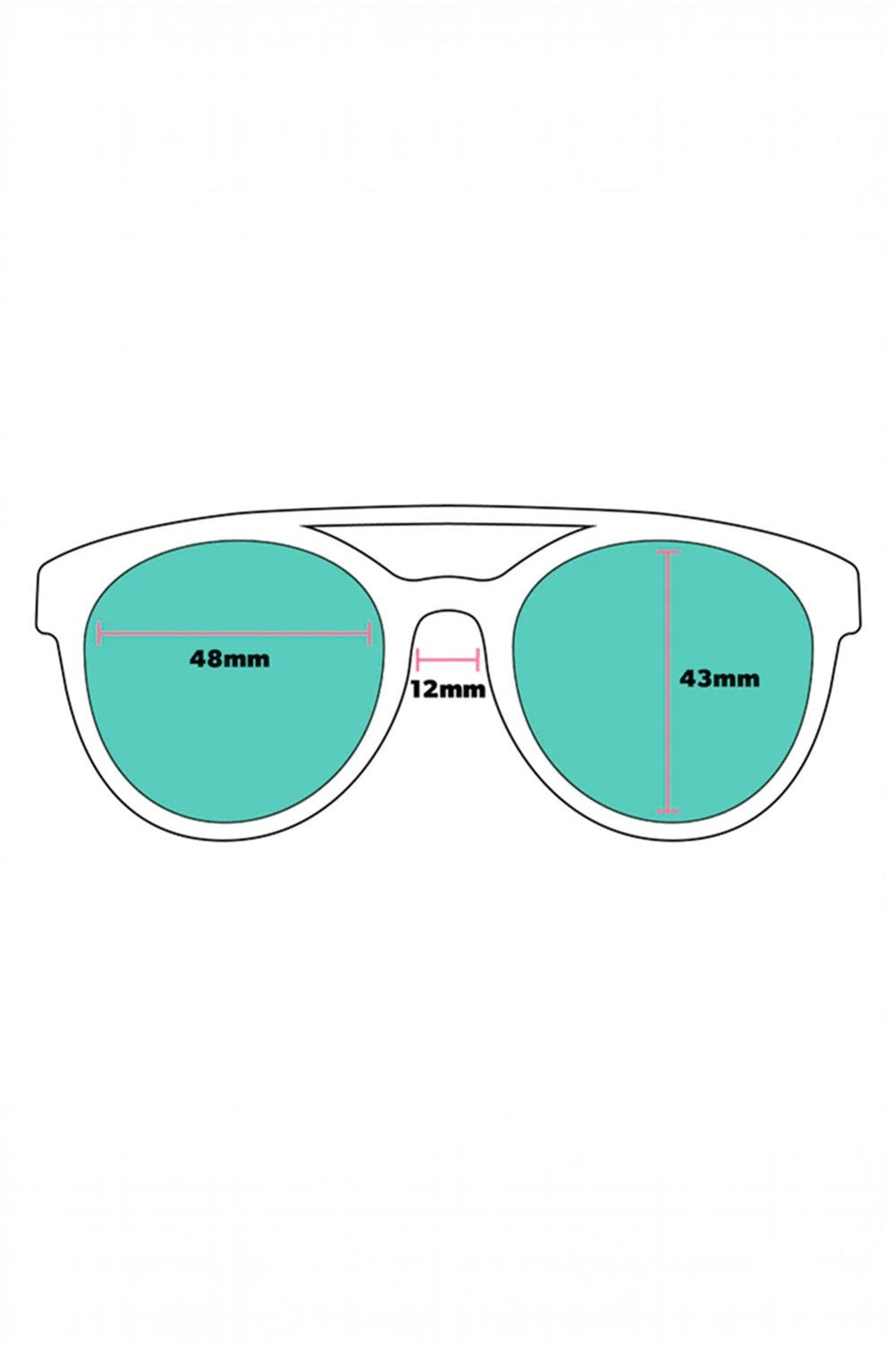 Esquema técnico das medidas do óculos de sol SPORTBR Goodr Professor 00G com lentes polarizadas pretas.