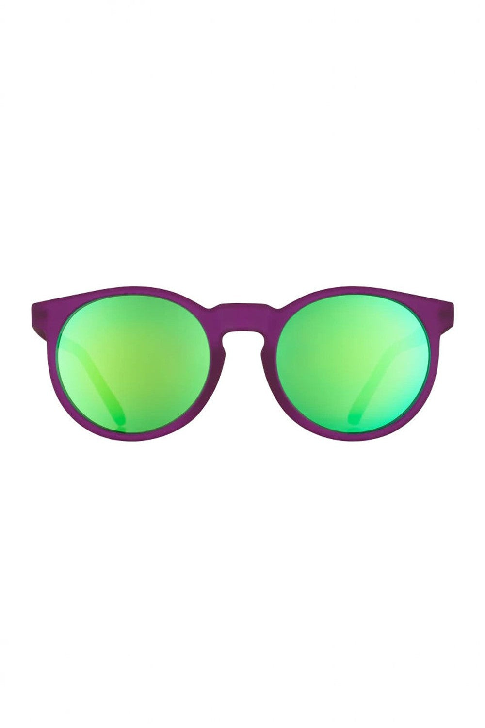 Óculos de sol SPORTBR Goodr modelo Circle G com armação roxa e lentes espelhadas verdes polarizadas para corrida.