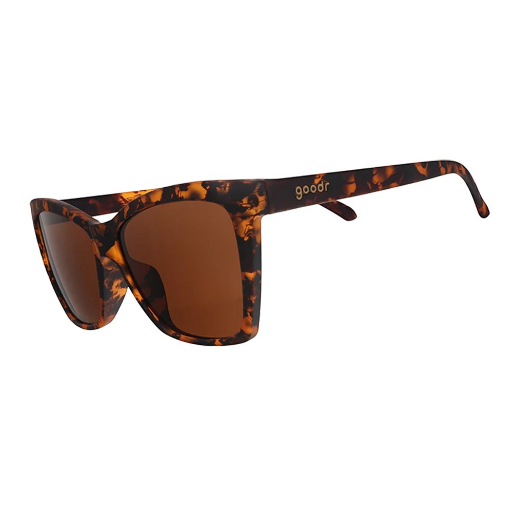 Óculos de sol Goodr Vanguard Visionary marrom com armação tartaruga e lentes polarizadas, ideais para corrida.