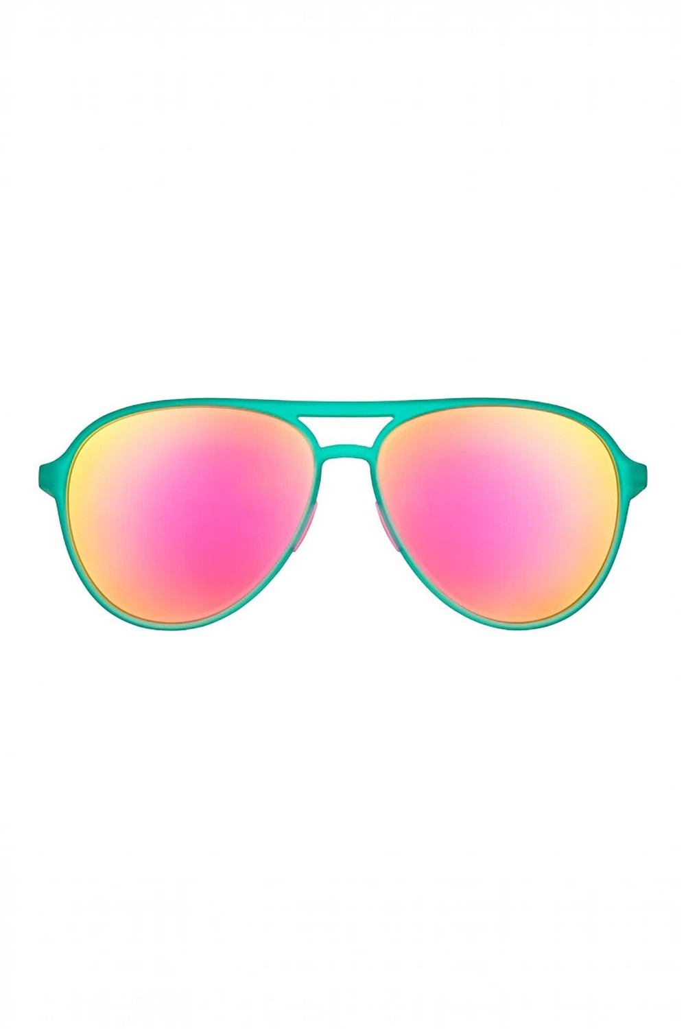 Óculos de sol SPORTBR Goodr Kitty Hawkers com armação verde e lentes espelhadas amarelas polarizadas para corrida.