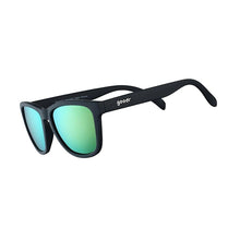 Óculos de sol Goodr Vincent s Absinthe Night Terrors pretos com lentes espelhadas verdes polarizadas, ideais para corrida.