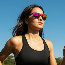 Óculos de sol Goodr Voight-Kampff Vision cinza com lentes espelhadas laranja e proteção UV, ideais para corrida.