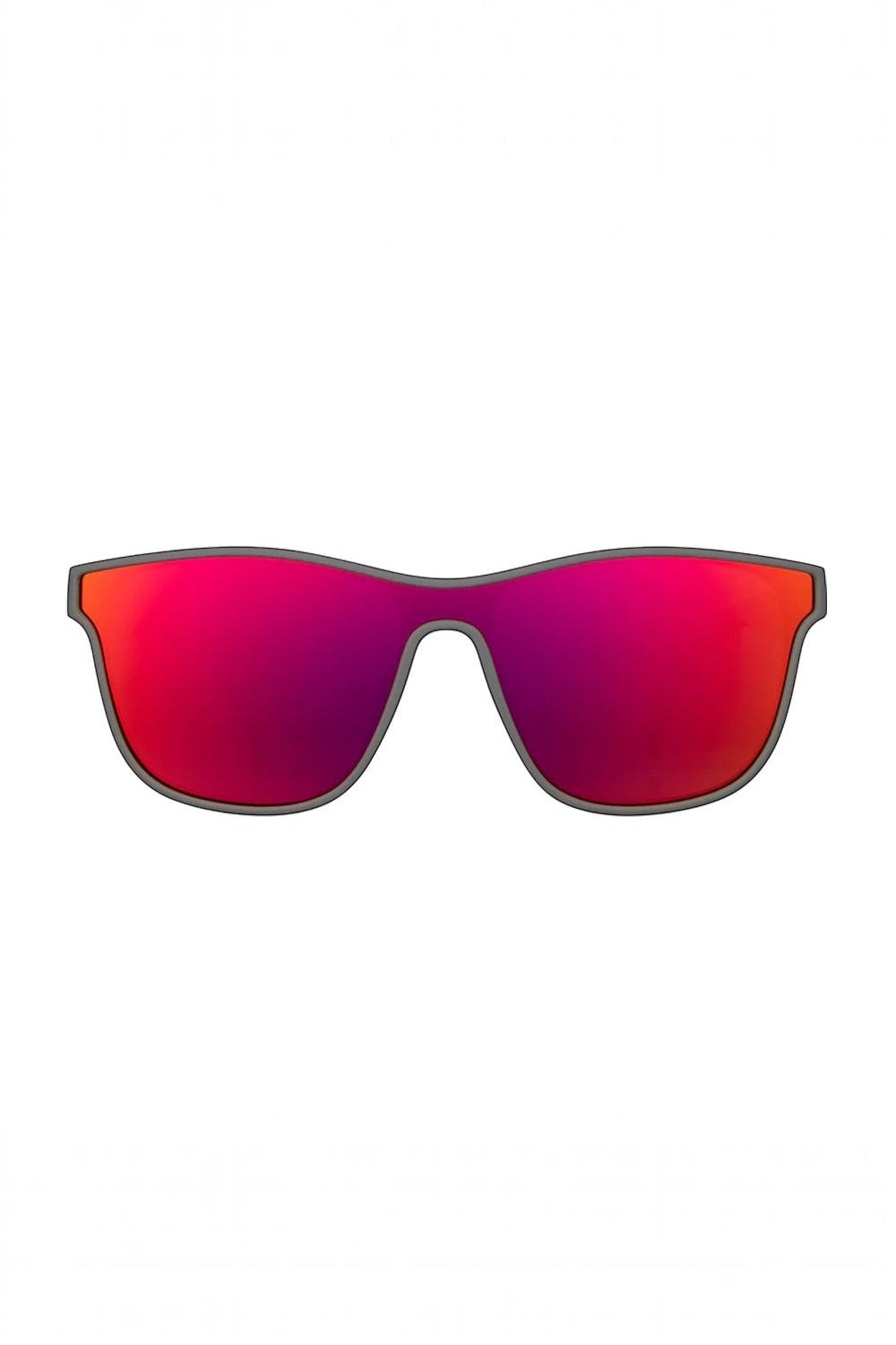 Óculos de sol SPORTBR Goodr Voight-Kampff Vision com armação cinza e lentes espelhadas polarizadas na cor laranja.