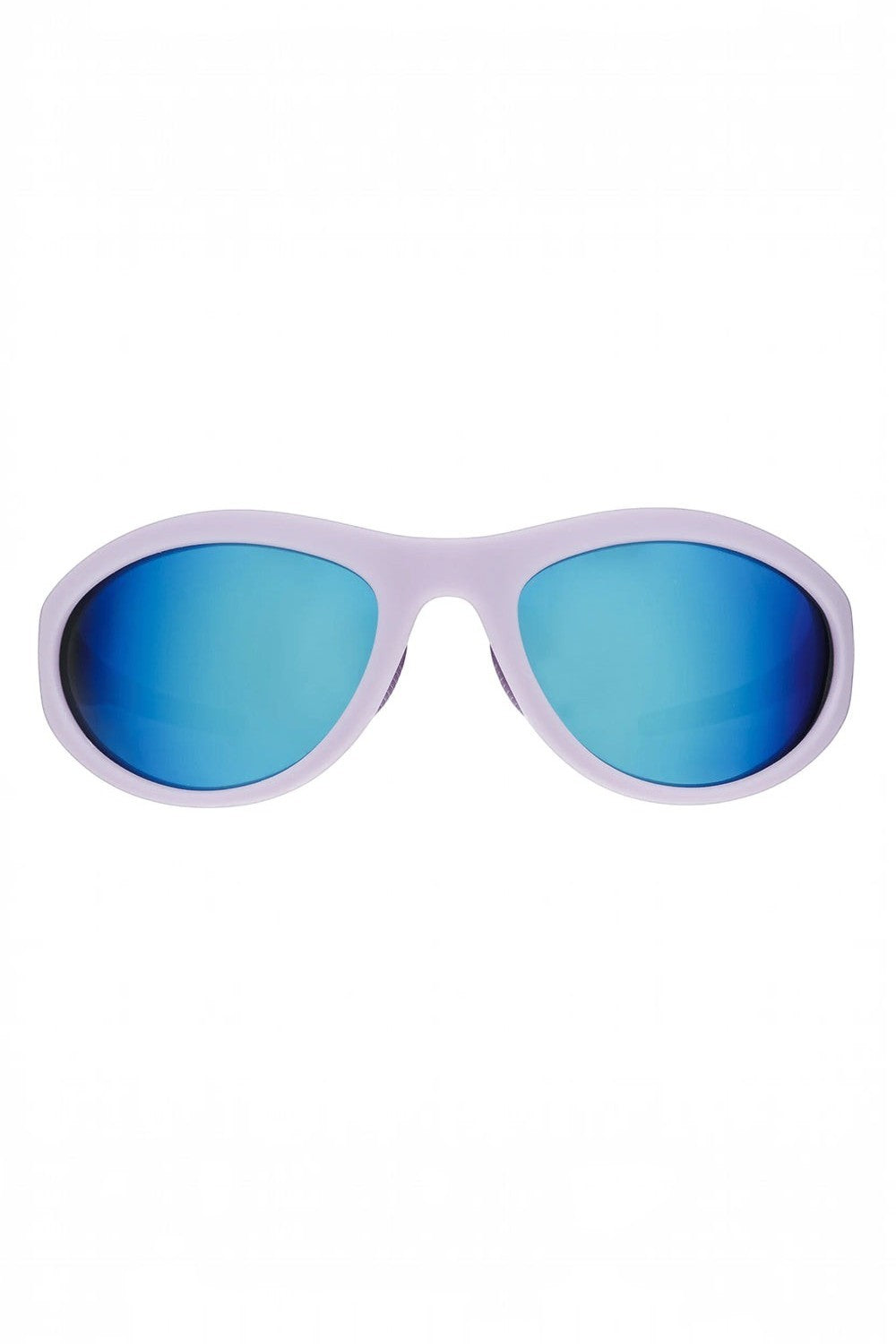 Óculos de sol SPORTBR Goodr In My Periwinkle Prime com armação lilás e lentes espelhadas azuis polarizadas para corrida.