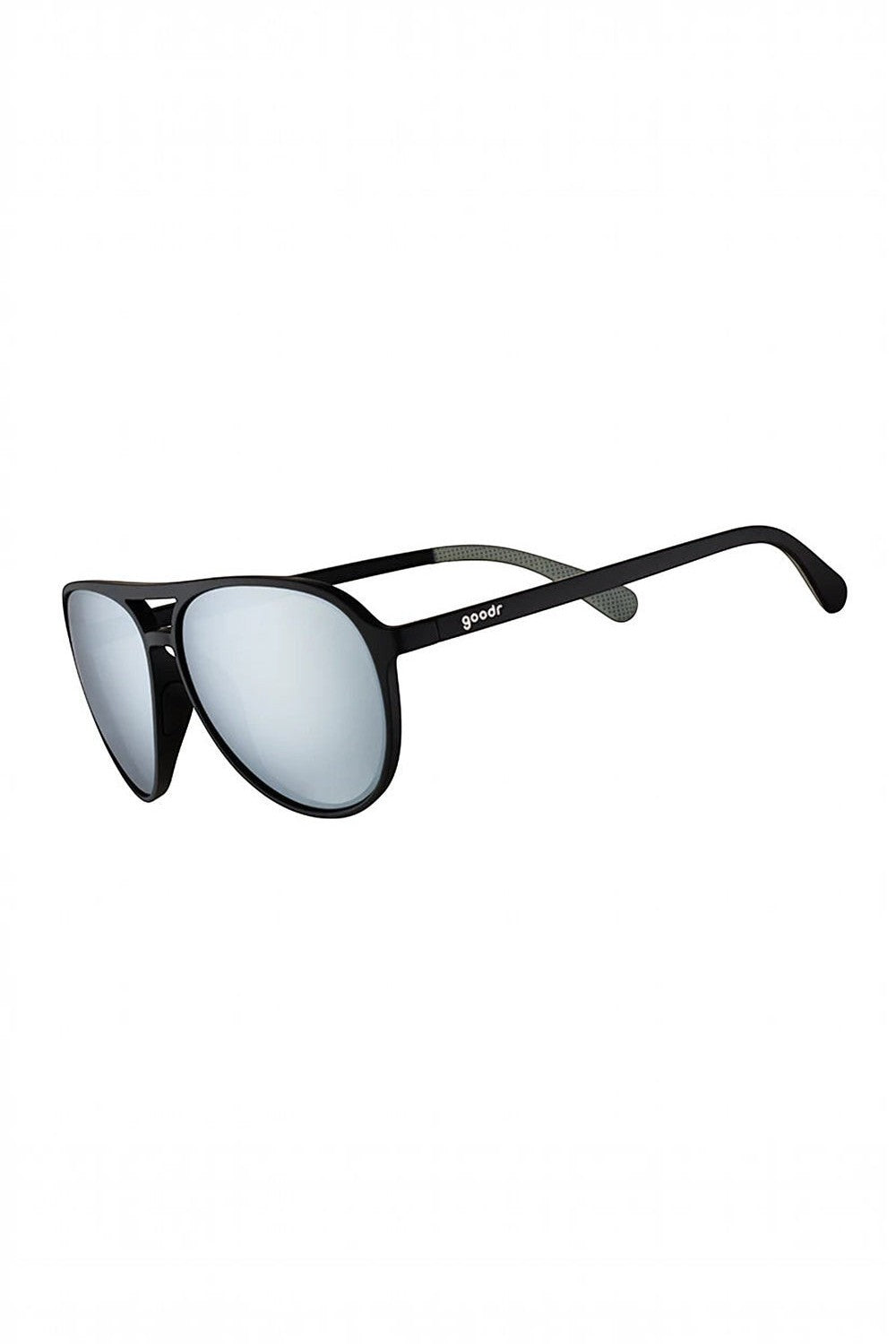Óculos de sol esportivos SPORTBR Goodr Add the Chrome Package com armação preta e lentes espelhadas cinza polarizadas