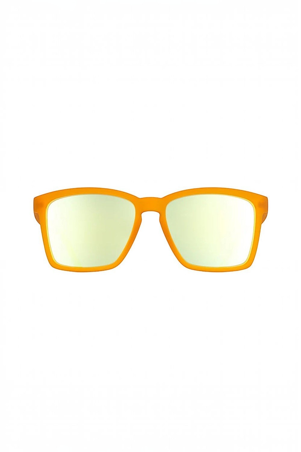 Óculos de sol SPORTBR Goodr Never The Big Spoon com armação laranja e lentes espelhadas azuis polarizadas.