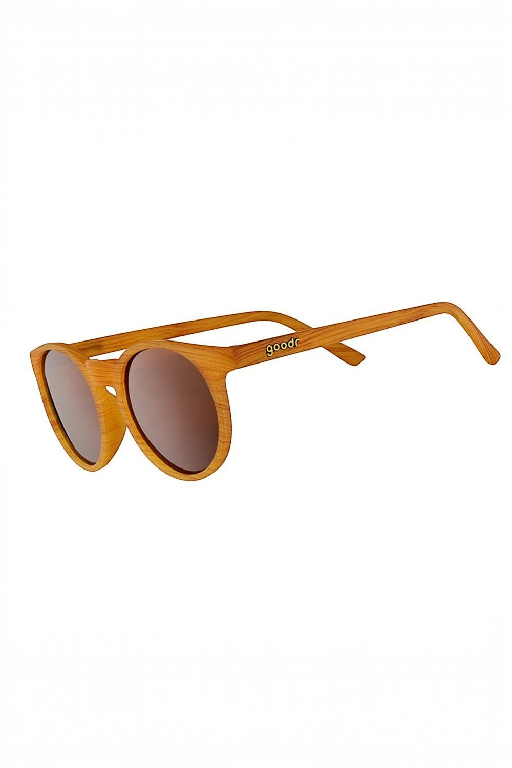 Óculos de sol SPORTBR Goodr Bodhi’s Ultimate Ride marrom com armação redonda e lentes polarizadas para corrida.