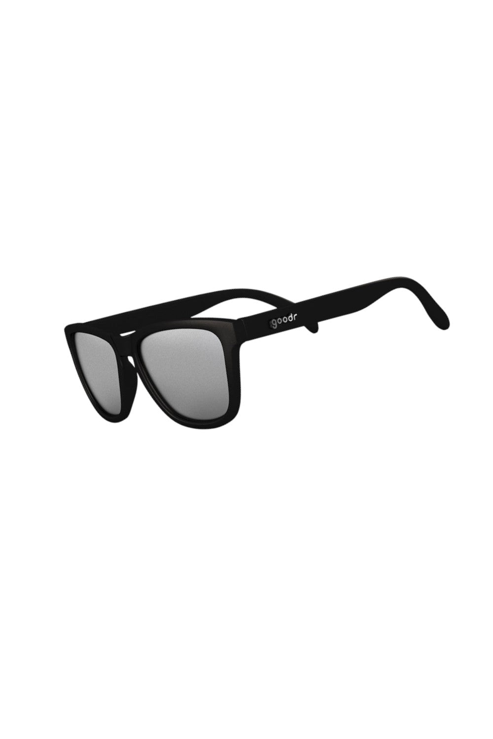 Óculos de sol SPORTBR Goodr Ron's Smoke and Mirrors com armação preta fosca e lentes espelhadas prateadas