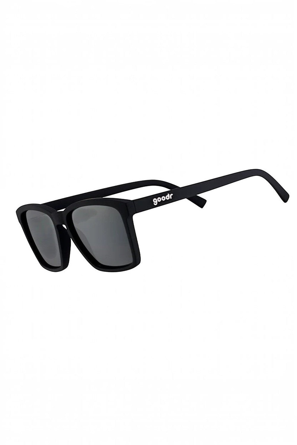 Óculos de sol SPORTBR Goodr Get On My Level pretos com lentes polarizadas, ideais para corrida e rostos pequenos.