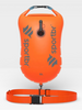 SPORTBR orange 15L open water swimming safety buoy with adjustable belt and whistle. Waterproof storage compartment.