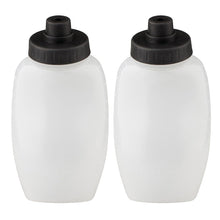 Par de garrafas squeeze Fitletic brancas 360ml com bico preto de fluxo rápido, ideal para corrida.