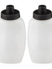 Par de garrafas squeeze Fitletic brancas 360ml com bico preto de fluxo rápido, ideal para corrida.