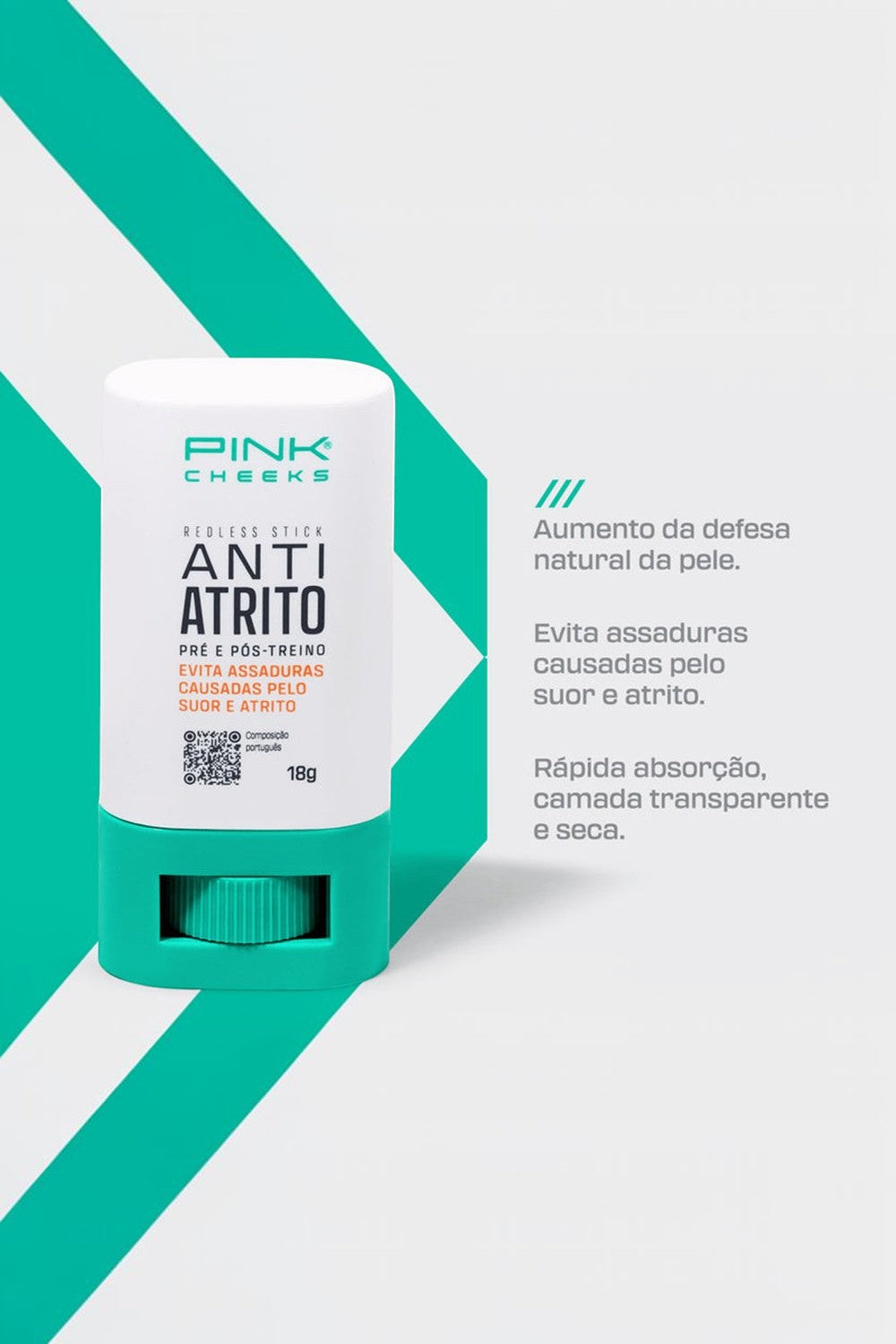 Bastão antiassaduras SPORTBR Pink Cheeks Redless 18g para proteção contra atrito em treinos e corridas