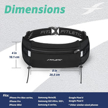 Pochete preta Fitletic Ultimate II para corrida, com 5 porta géis, bolso lateral e porta número. Ajustável para cintura de 61-107cm.