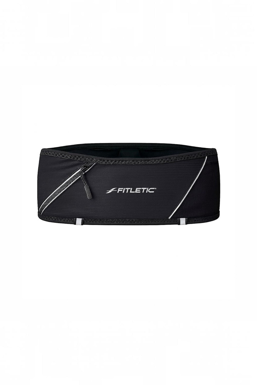 Pochete de corrida preta Fitletic 360 Plus da SPORTBR com bolso expansível, zíper e detalhes refletivos para visibilidade
