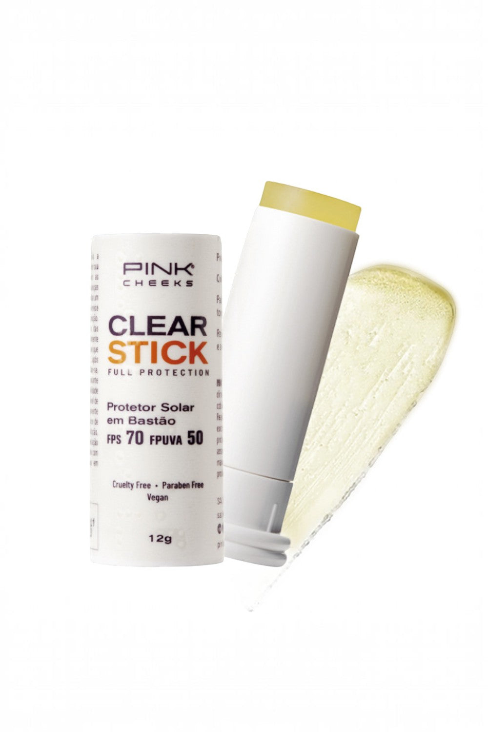 Protetor solar em bastão SPORTBR Pink Cheeks Clear Stick FPS 70 transparente com textura em gel para rosto