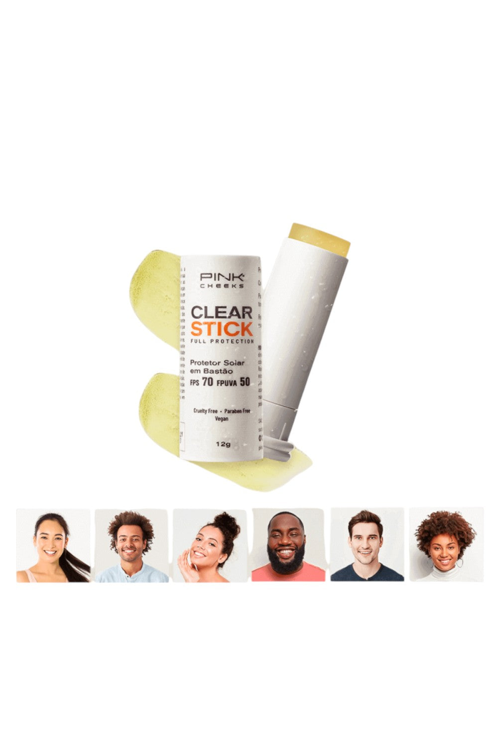 Protetor solar em bastão SPORTBR Pink Cheeks Clear Stick FPS70 incolor para todos os tons de pele